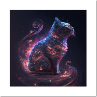 Galaxies, Nebulae and Stars in Cat Shape Posters and Art